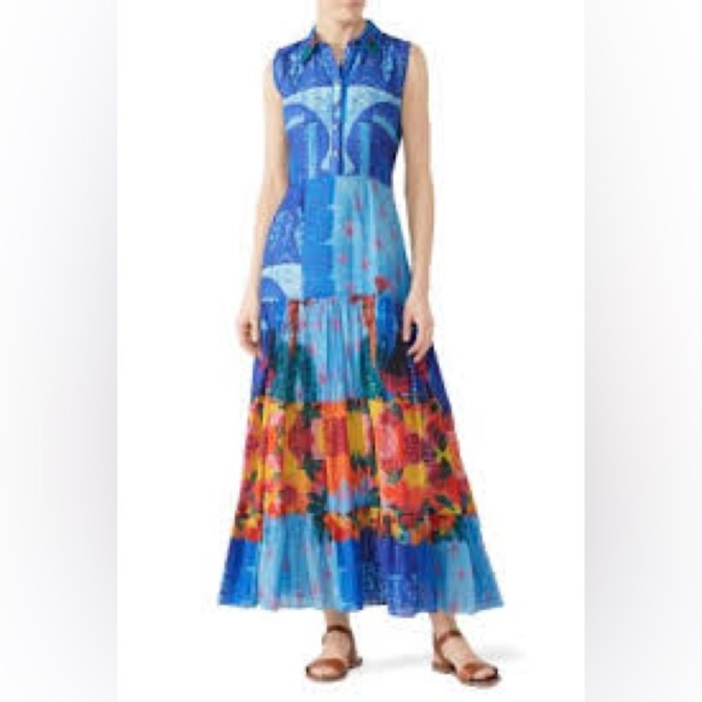 CAROLINA K Nia Dress Maxi Ocean Blue Shirt Collar Maxi  L